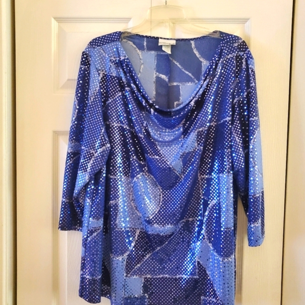 Sequin Silver/Blue Scoop Neck Top  (Plus 22/24)